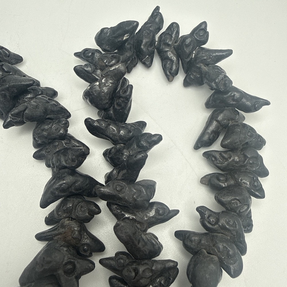 Oaxaca Mexico Barro Negro Black Pottery 28" Beaded Necklace Bird Fetish Folk Art - Picture 8 of 8